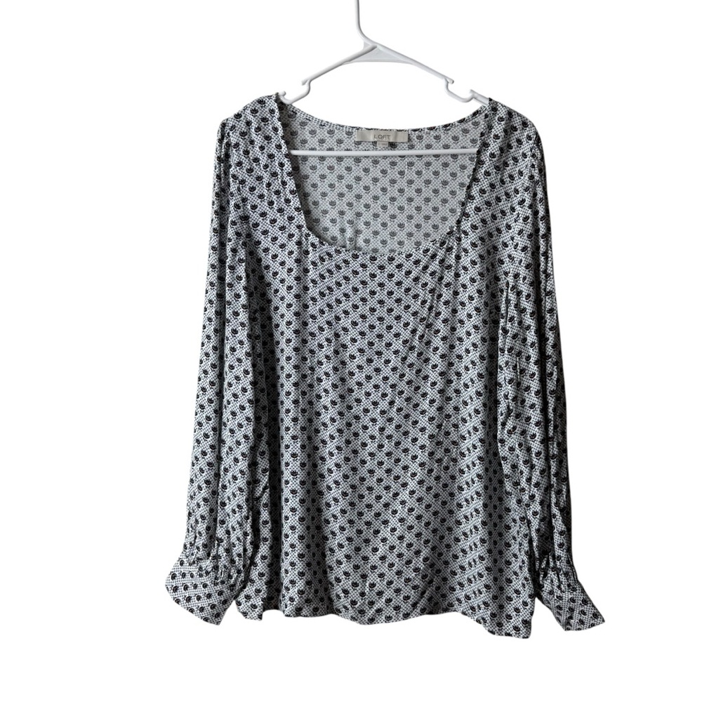Loft White Floral Square Neck Long Sleeve Blouse